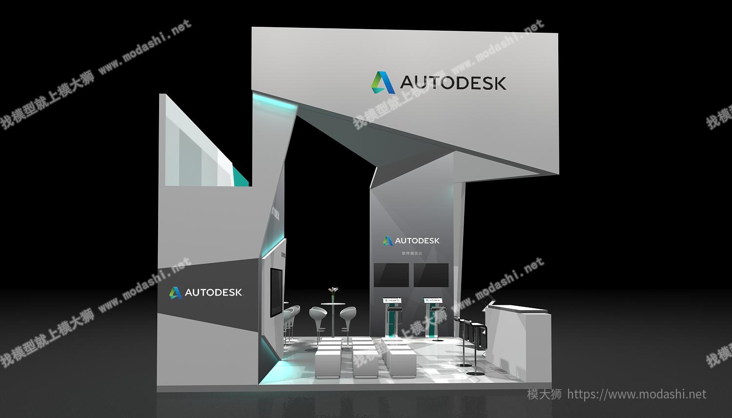 autodesk欧特克36平三面开展台3D模型