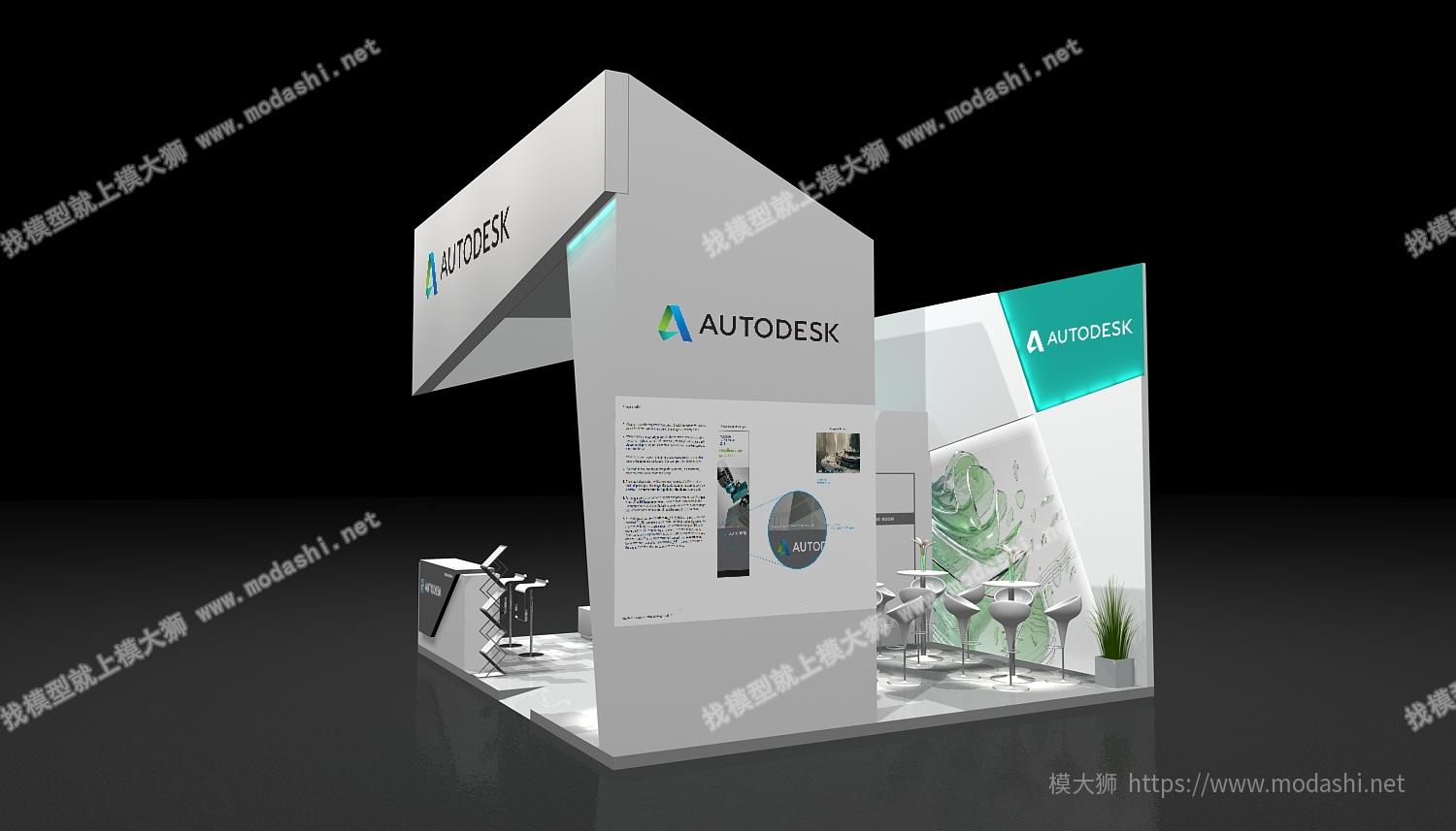 autodesk欧特克36平三面开展台3D模型