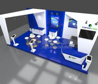 3D booth 4x8 blue素材照片